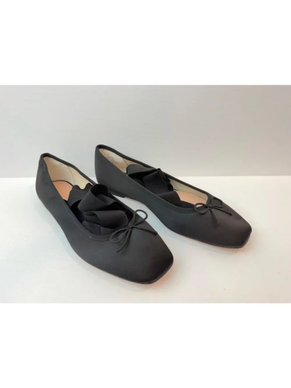 J. Crew Women's Quinn Lace-up Ballet Flats in Satin Size 10 Black Ankle Wrap